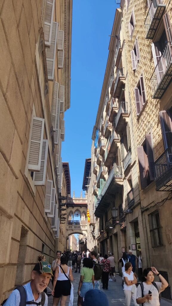 The Bishop's Bridge (Pont del Bisbe) over a medieval lane in the Gothic Quarter, Barcelona