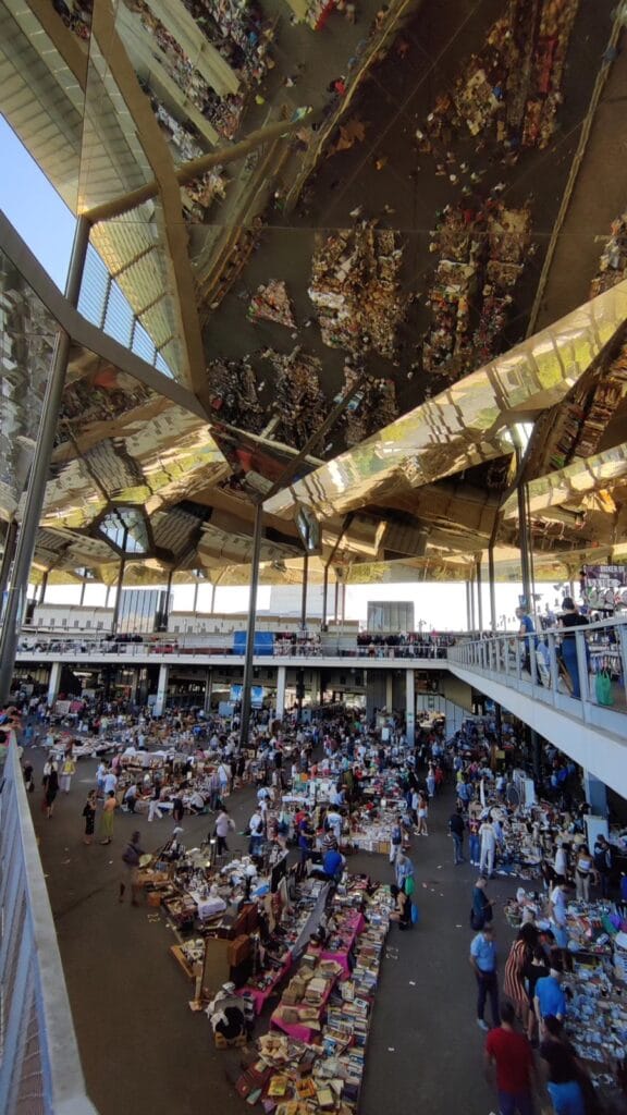 The mirrored canopy of the Els Encants flea market in Barcelona