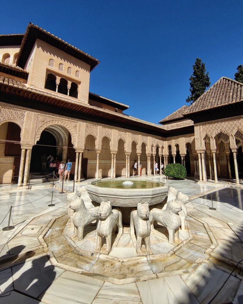The twelve stone lions of the fountain in the Court of the Lions, Alhambra