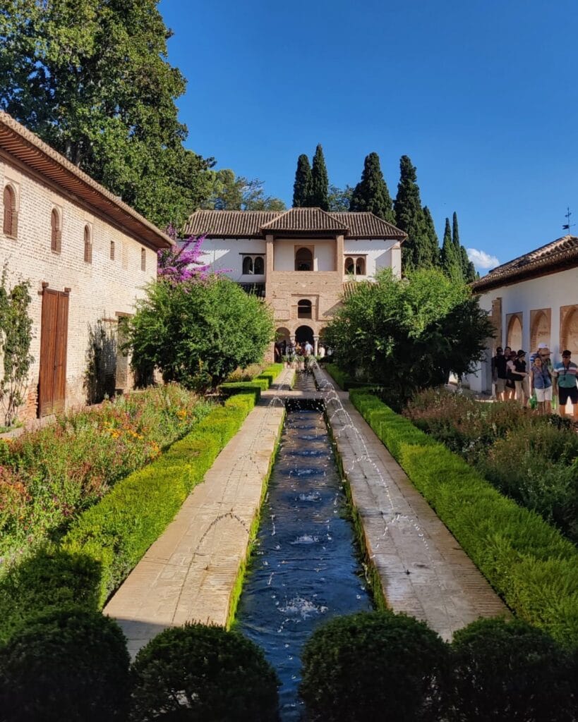 Water channel running through the Generalife gardens at the Alhambra, Granada