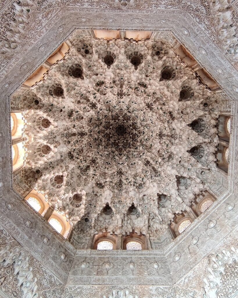 Muqarnas honeycomb dome ceiling inside the Nasrid Palaces, Alhambra
