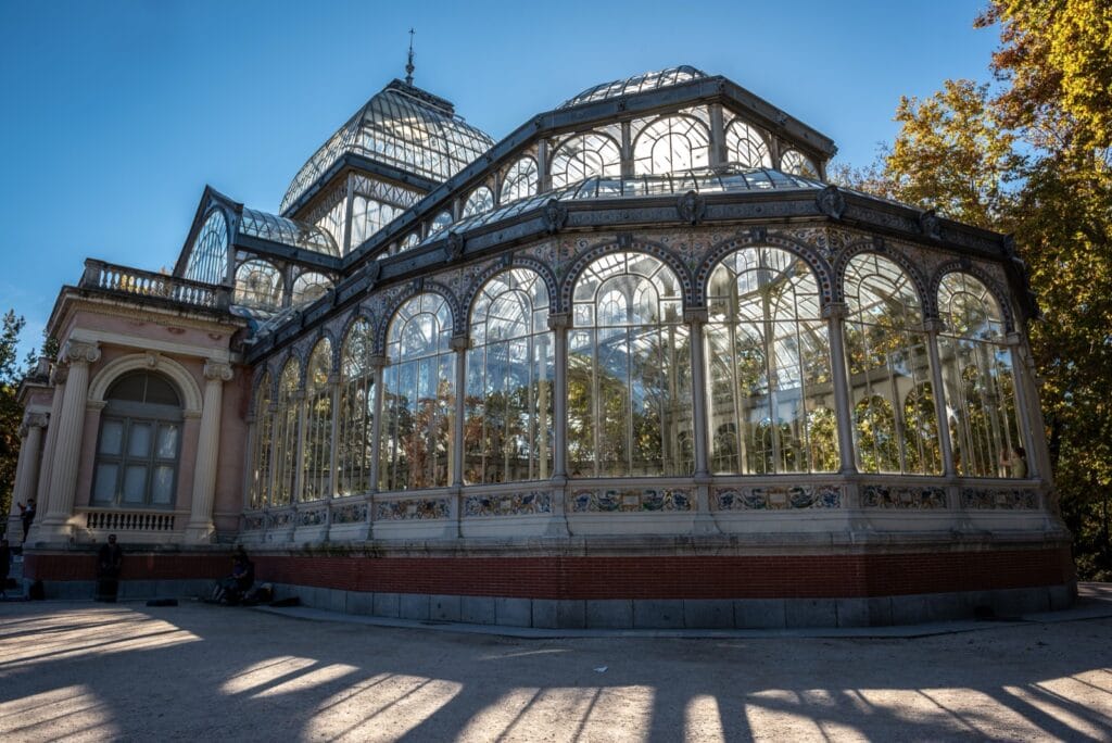 The glass Crystal Palace beside the lake in Retiro Park, Madrid