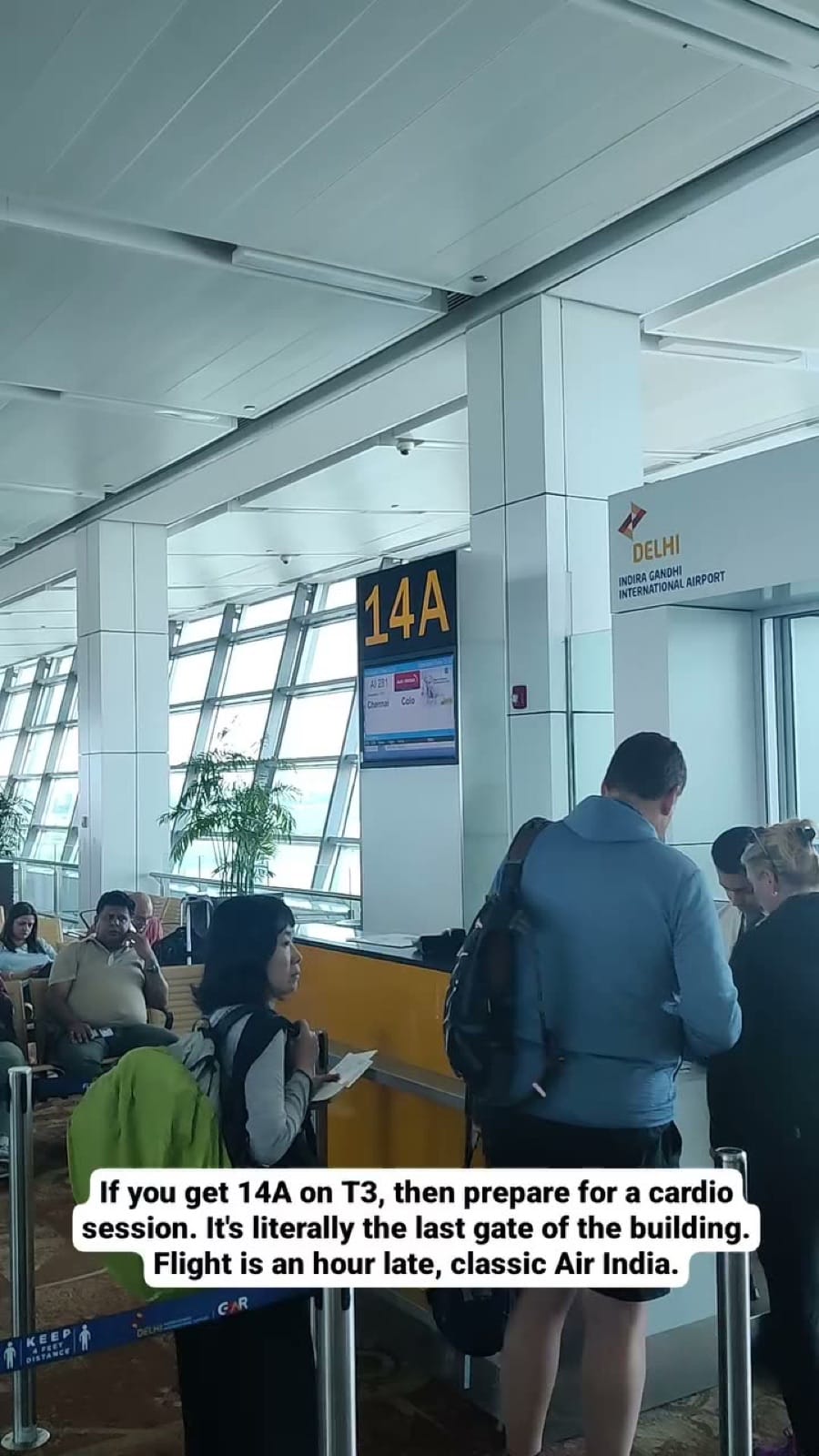 Instagram story frame about sprinting to the last gate at Delhi airport on the way to Sri Lanka