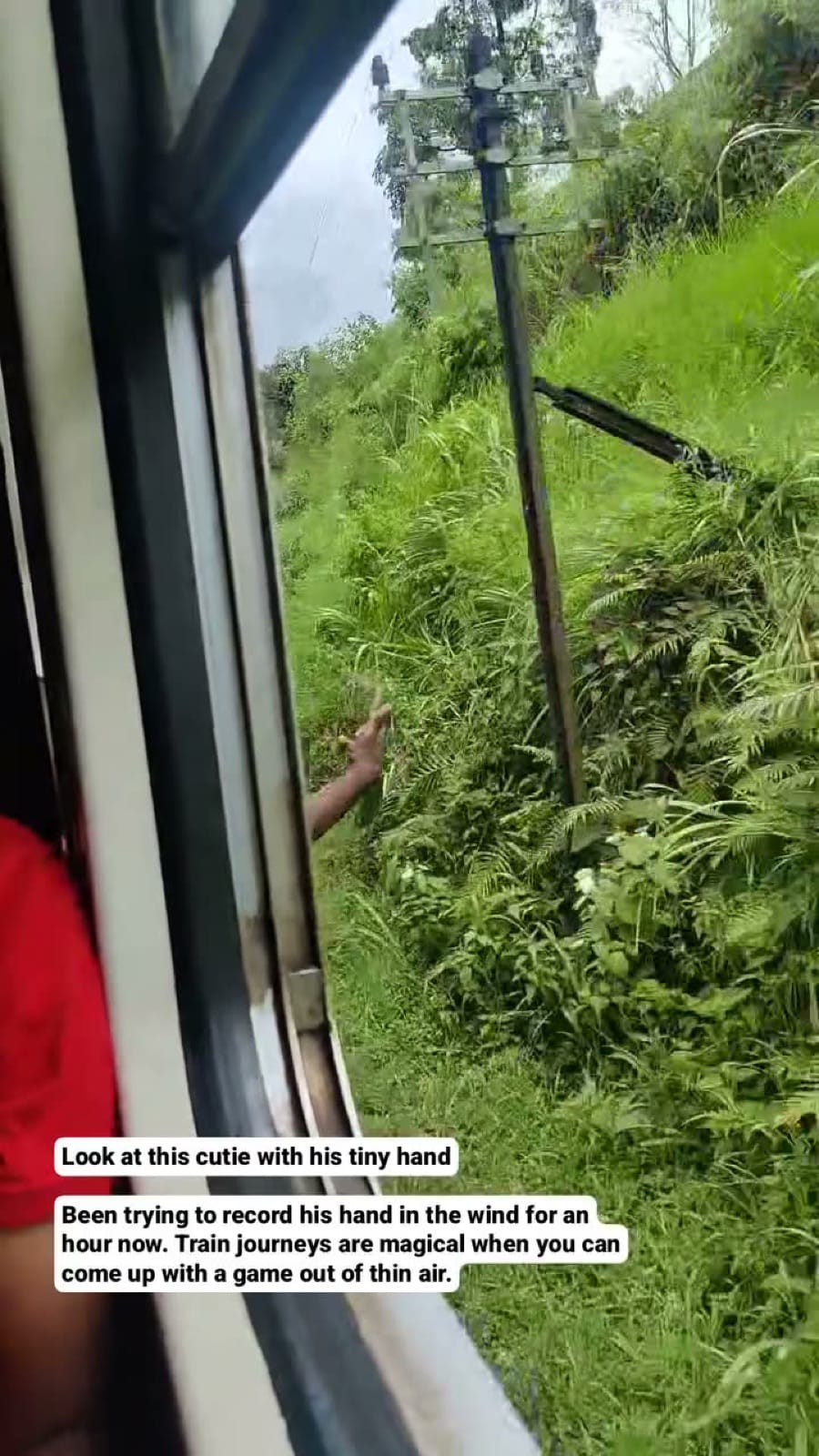 A child's small hand held out into the wind from the train window, a game that lasted an hour