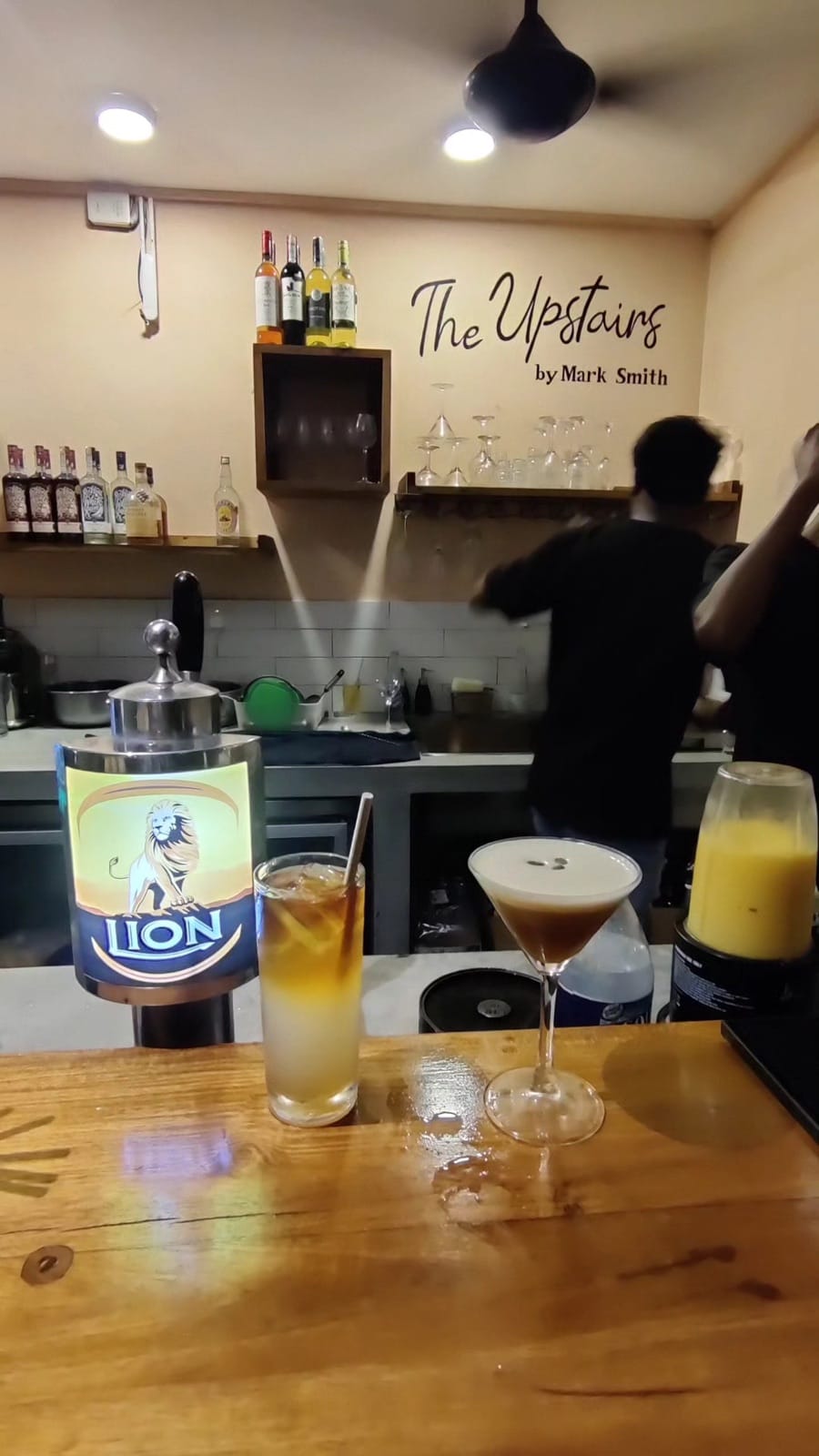 Espresso martini and cocktails on the bar at The Upstairs by Mark Smith, Hiriketiya