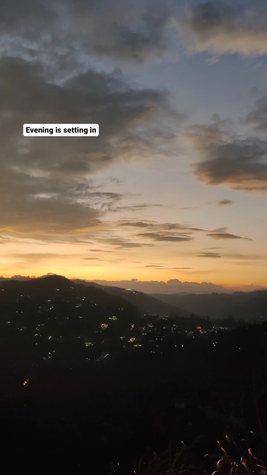 Evening settling over the Ella valley with town lights coming on