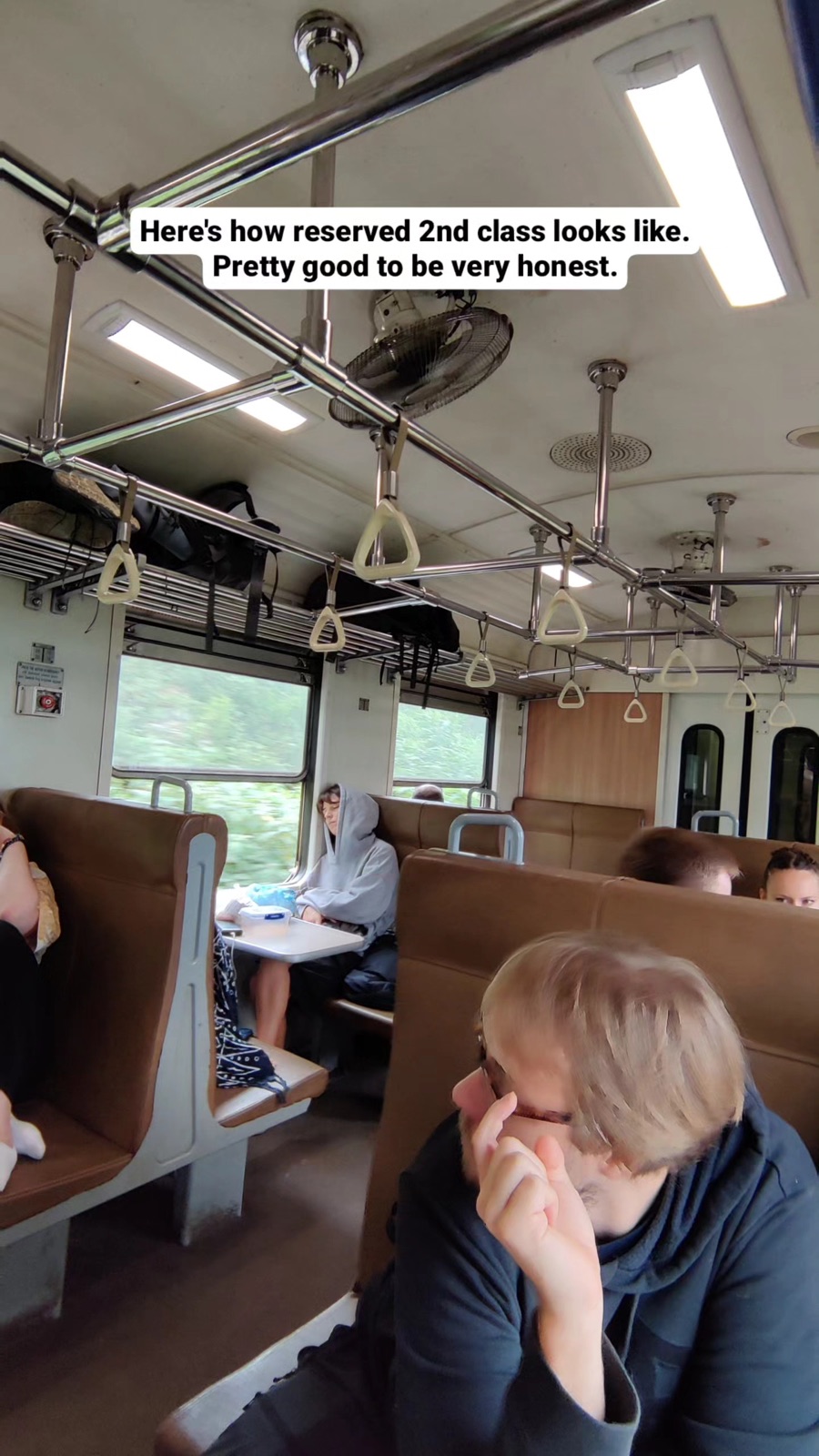 Inside the reserved second-class carriage of the blue train to Ella