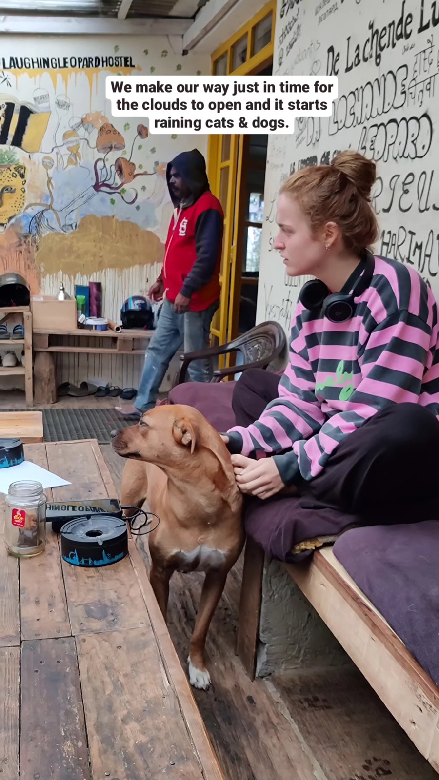 Back at the hostel with a dog just as the rain starts pouring in Nuwara Eliya