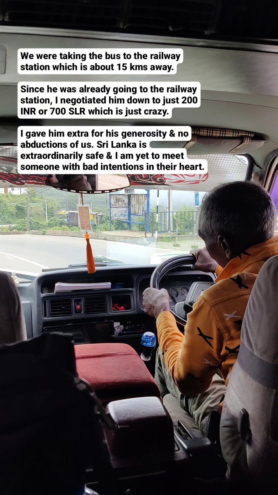 Story frame in a car getting a lift to Nanu Oya railway station for 700 LKR