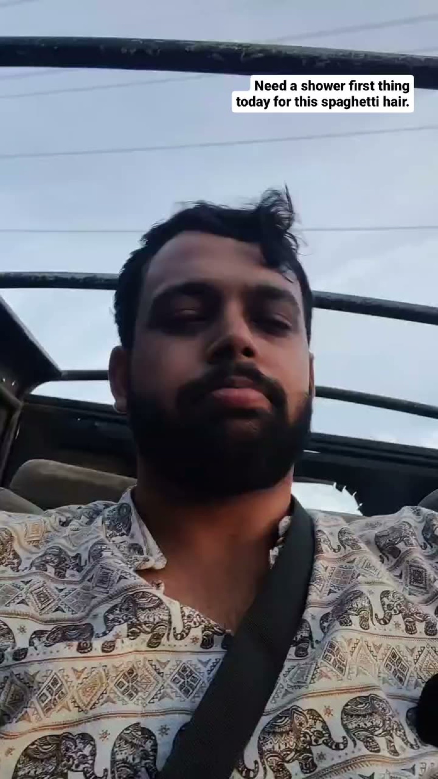 Selfie in the open back of the hostel pickup heading to Habarana